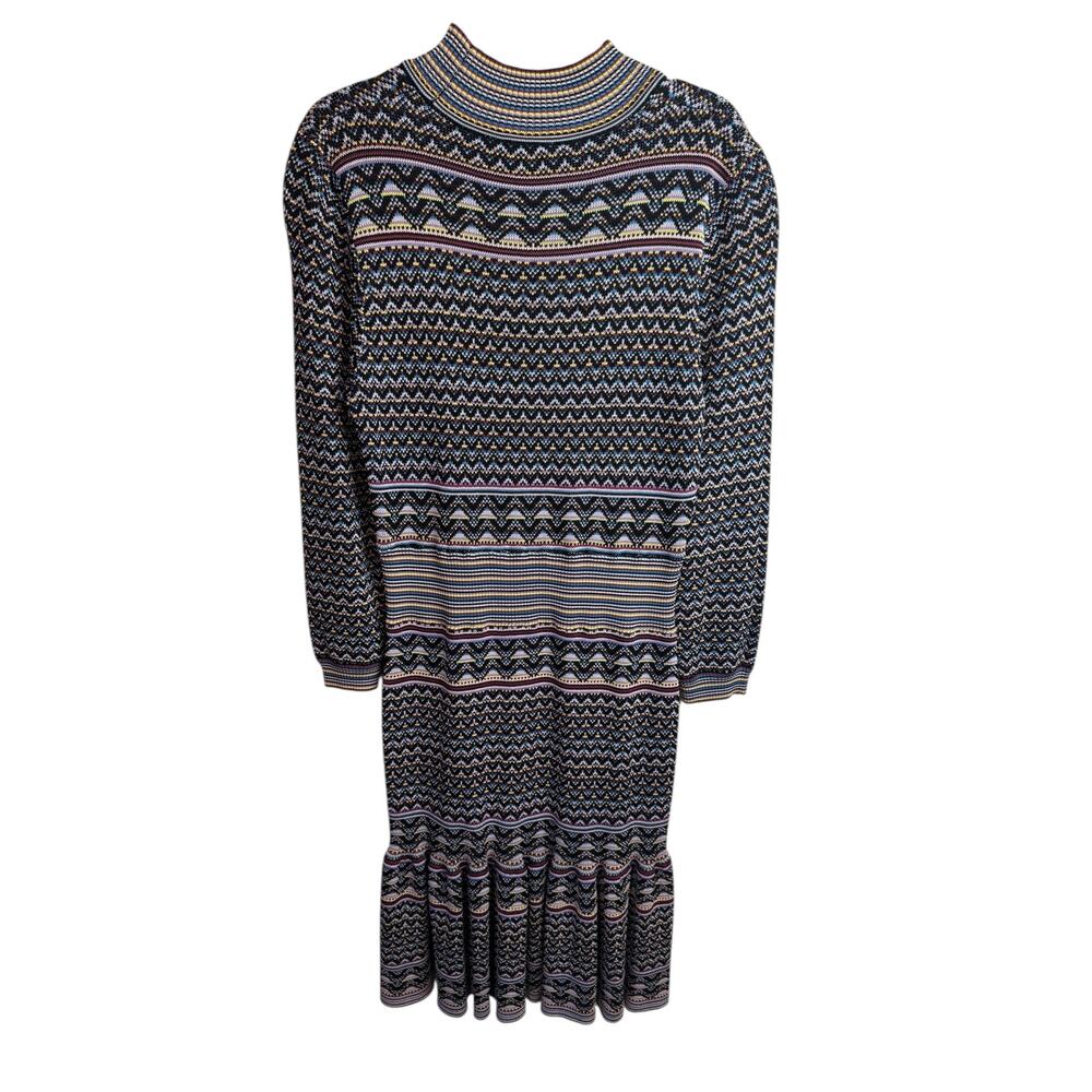 SHOSHANNA Etta Dress RTR Anthropologie Multicolor Fair Isle Stripe Sweater Sz Lg - Picture 9 of 11